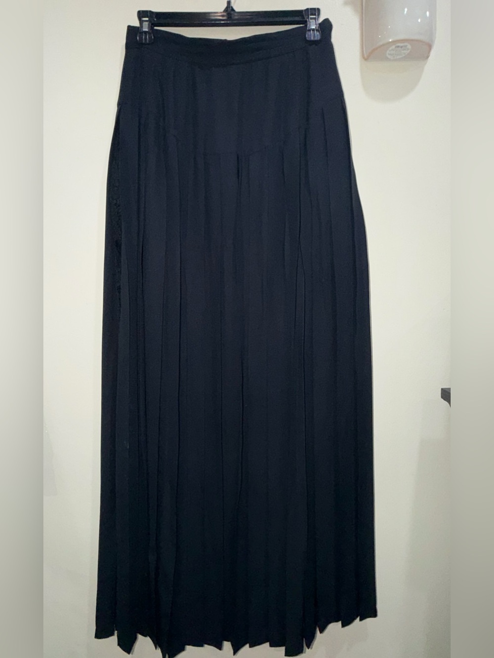 Vintage Sarah Phillips NY  Black
Pleated Maxi Skirt with Floral Lace Overlay.